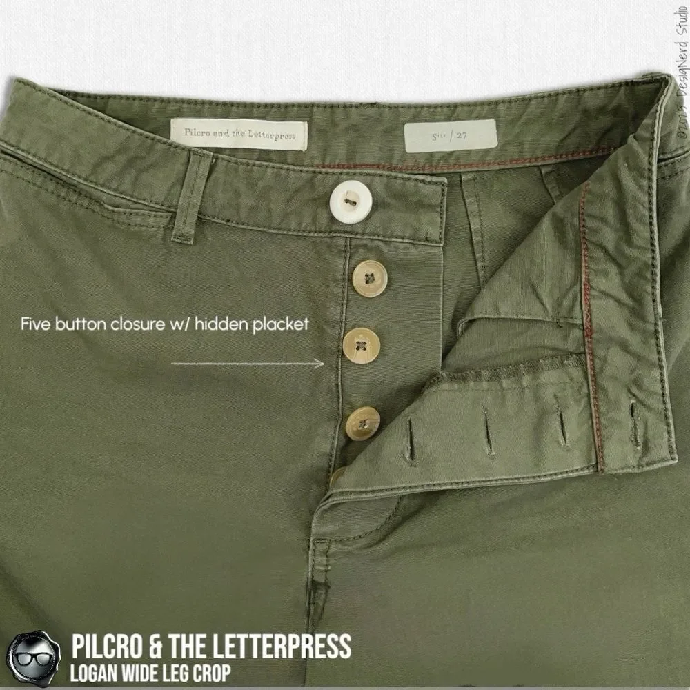 ANTHROPOLOGIE PILCRO & THE LETTERPRESS LOGAN WIDE LEG CROP PANTS IN OLIVE GREEN